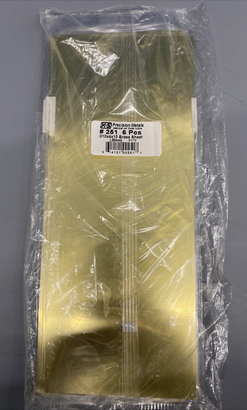 KS Precision Metals Brass Sheet 0.010X 4X10 6 Sheets, #KS251 25mm New / Sealed