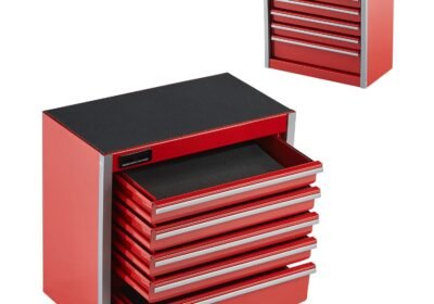 Uimoso Portable 8.6-inch Metal Tool Box with 5 Compartments for Tool Storage Red