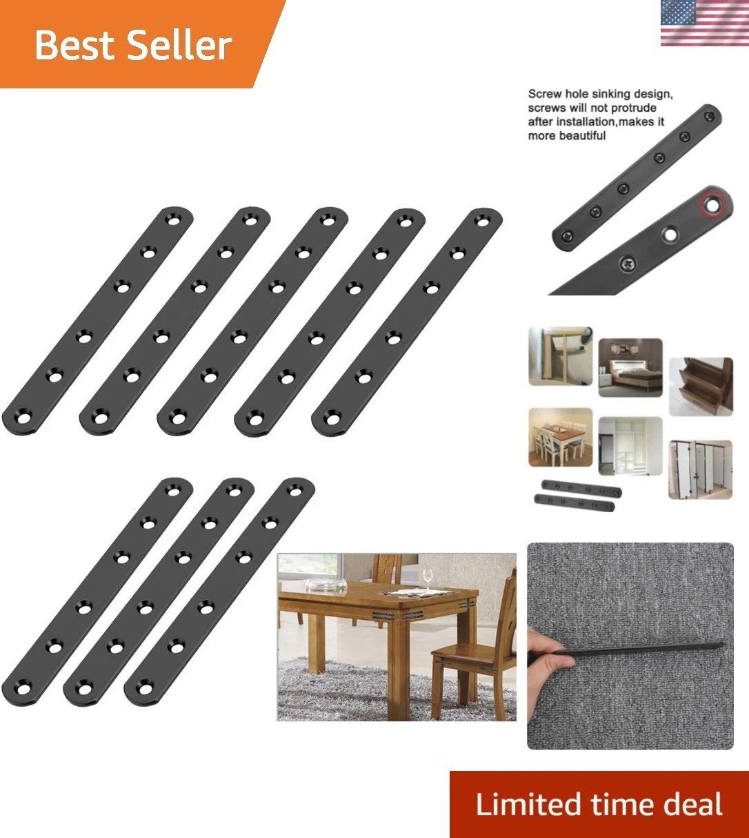 8-Pack 6 Inch Black Stainless Steel Flat Plates – Perfect for Structural Repairs