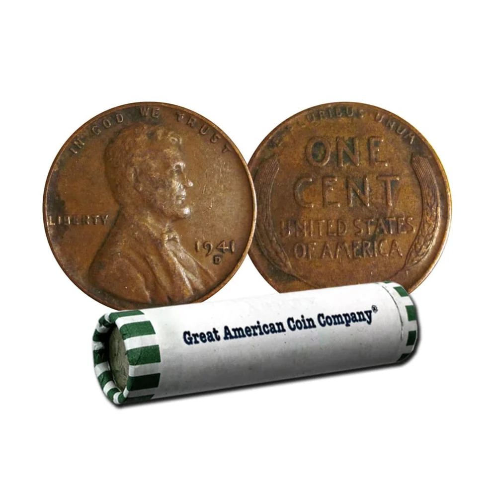 Roll of 50 Mixed Date Wheat Cents In Circulated Condition